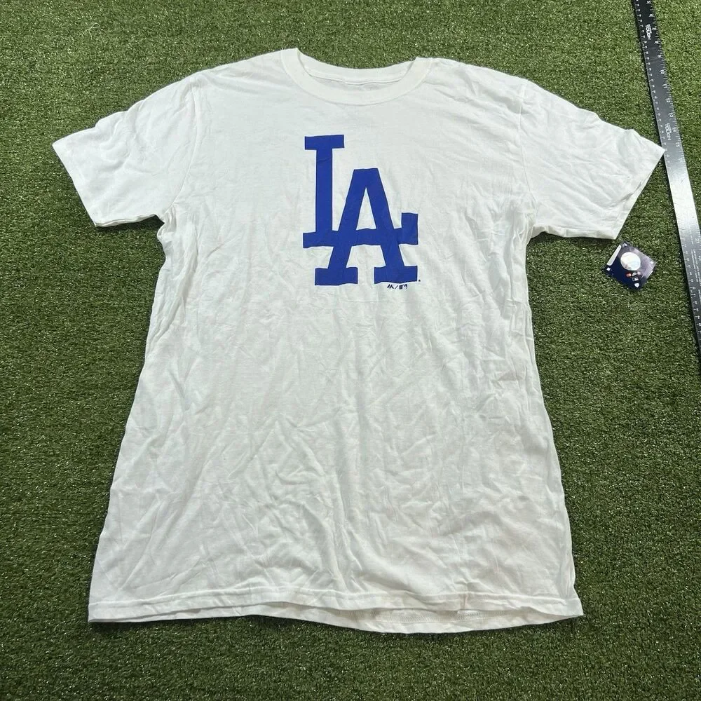 Los Angeles Dodgers Men T-Shirt L White Logo Graphic Majestic Tee NWT